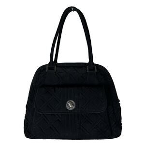Vera Bradley large used black quilted fabric shoulder bag purse minimalist basic